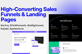 build sales funnels, landing pages in kartra and clickfunnels, kajabi wesbites