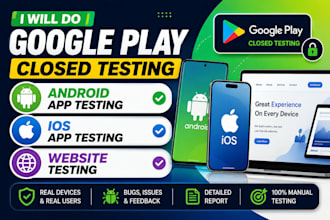 do google play closed testing, android, IOS app testing, and website testing