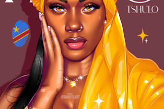 create a premium custom cartoon portrait for black women