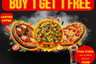 create eye catching food posters, pizza ads and social media designs