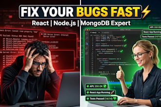 fix react node js mongodb bugs and errors fast