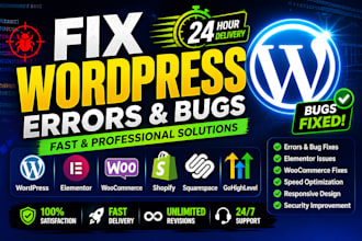 fix wordpress bugs, errors, elementor issues, speed and security in 24 hour