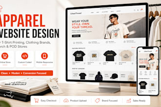 design a tshirt printing, clothing brand, merch and apparel ecommerce website