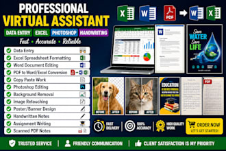 do ms office work, photo editing and neat handwriting tasks