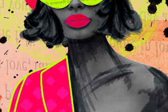 create bold editorial digital collage portraits