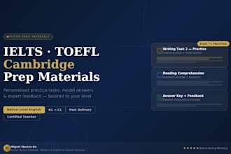 create custom ielts, toefl or cambridge practice materials for your level