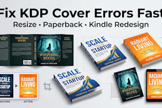 fix, resize KDP book cover error, modify paperback, redesign amazon kindle cover