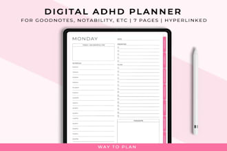 create a 2026 adhd digital planner for goodnotes hyperlinked etsy planner design