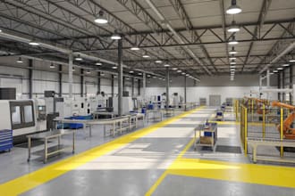 design 3d factory  interior design, 3d warehouse design and facility rendering