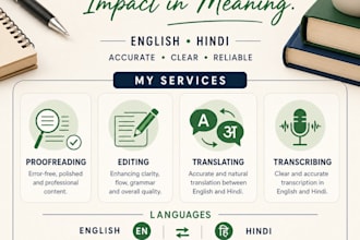 proofread edit translate transcribe english and hindi texts