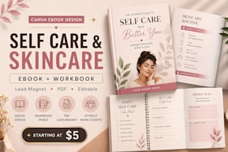 design canva self care ebook,skincare routine ebook workbook pdf lead magnet