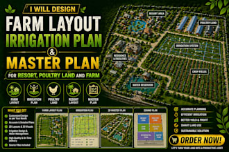design farm layout master plan irrigation plan for site, resort poultry and farm