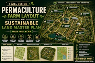 design permaculture farm layout and sustainable land master plan with plot plan