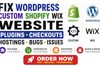 fix wordpress custom shopify wix website plugins checkouts hostings bugs issues