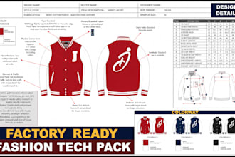 create jacket and outerwear tech packs with cad flats sketch for brands