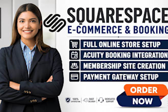 build squarespace ecommerce store, acuity booking, and membership sites
