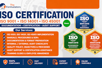 provide iso 9001, 14001 45001 documentation and certification