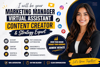 be your social media marketing manager virtual asistant content creator strategy