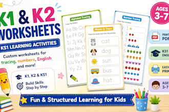 design k1 and k2 worksheets with printable learning activities
