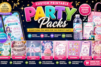 create custom printable party packs birthday invitation flyer design