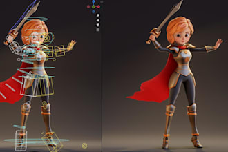 model and pro rig 3d stylized character from blender, maya, iclone 8, zbrush