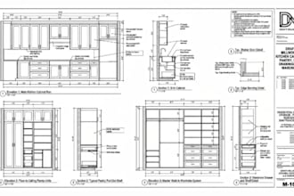 draft millworks, kitchen cabinets, pantry, shop drawings and wardrobe