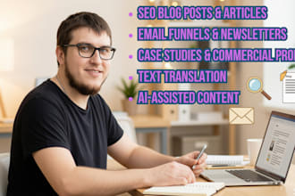 create seo content blog posts articles email funnels