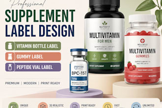 do vitamin jar bottle label, supplement product, gummy label, peptide vial label