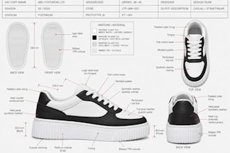 design high quality heel sneakers sandals apparel tech pack for manufacturing