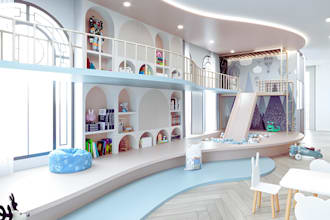 create 3d kids playroom, play space, indoor playground children playroom design