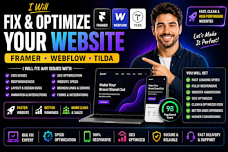 fix framer  tilda webflow website cms responsiveness animation SEO and speed