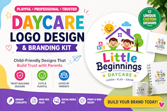 design a daycare, preschool, or kids logo with playful branding kit