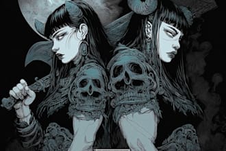 make detailed dark art with woodcut or linocut style