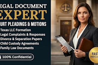 prepare court pleadings, legal motions, divorce and custody document