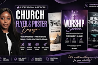 design modern worship service flyer, church sunday flyer, church poster