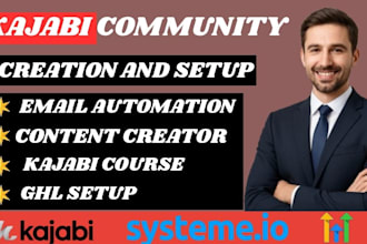 kajabi community setup, email automation, kajabi course and ghl setup