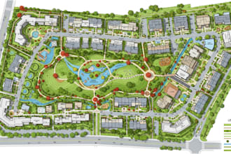 render 2d 3d architectural site plan, master plan plot plan, landscape architect