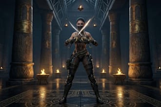 do a realistic 3d character model, game character, fantasy art and illustration