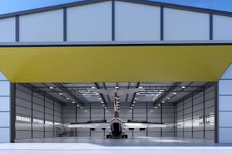 design 3d warehouses, factory and airplane hanger with render