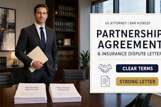 draft a partnership agreement or insurance dispute letter as a US attorney