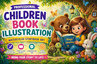 illustrate children ebook with picture book art, bedtime story book illustration