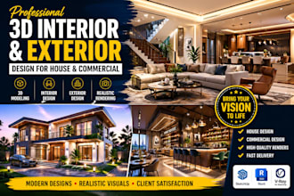 do 3d interior and exterior design for house and commercial