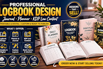 design logbook journal planner and KDP low content book interior and cover