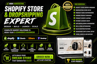 shopify store setup, shopify website design, shopify droppshipping store