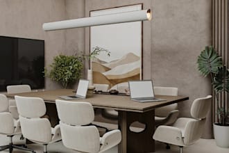 convert 2d into 3d meeting room interior,furniture relayout, realistic rendering
