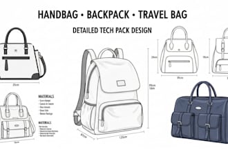 create professional bag tech pack for handbags, backpacks and fashion bags