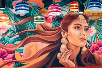 design custom mural art, graffiti, wall art for restaurant, cafes and shops