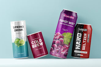 design cpg beverage packaging, can label, bottle label, beer label, juice, soda