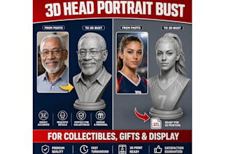 sculpt realistic 2d photo to 3d bust model likeness head stl 3mf obj 3d printing
