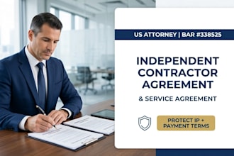 draft an independent contractor or service agreement as a US attorney